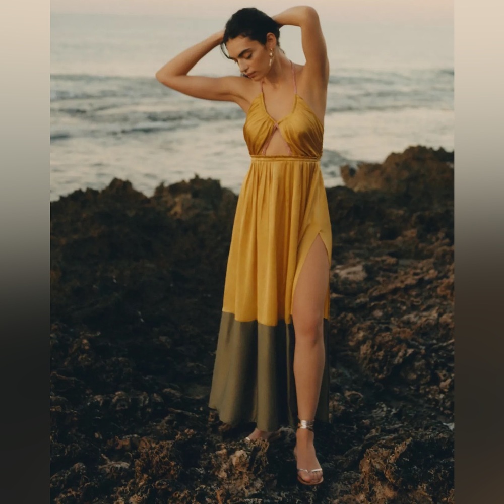 Anthropologie silk color blocked maxi dress
